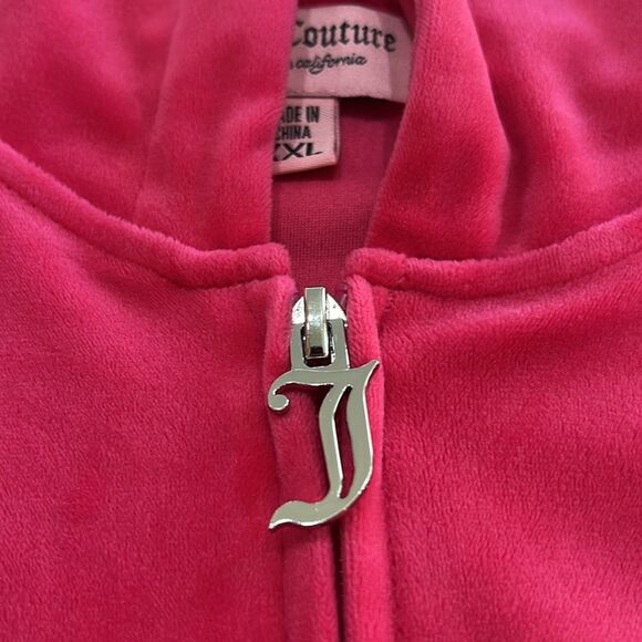 Juicy Couture Velour Tracksuit Set XXL/XL Hot Pink Hooded Y2K Rhinestone Bling - Picture 8 of 12